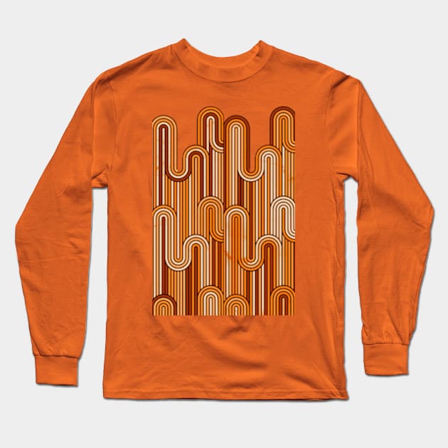 Retro Wavy Stripes - Rust Orange T-Shirts and Clothing Long Sleeve T-Shirt by SilverPegasus